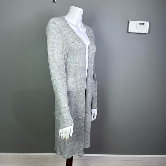 Eileen Fisher cardigan size small longline linen heather knit blue grey coastal - Picture 3 of 9